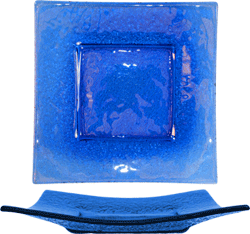 Deep Square Plate, 10", Blue Glass