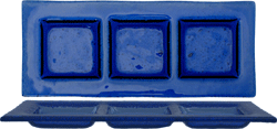 Three Compartment Plate, 15 3/4" x 7", Blue Glass