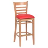 Ladder Back Bar Natural/Red Upholstered Seat