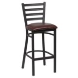 Metal Ladder Back Bar Stool, Brown Upholstered Seat ( 1 ea/cs )